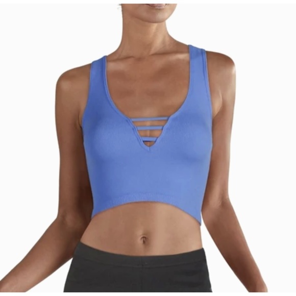 NEW Free People Intimately FP Strapped In Crop Top NWT BRAMI TANK TOP BLUE NWT - Picture 3 of 3